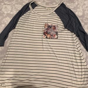 striped shirt with floral pocket